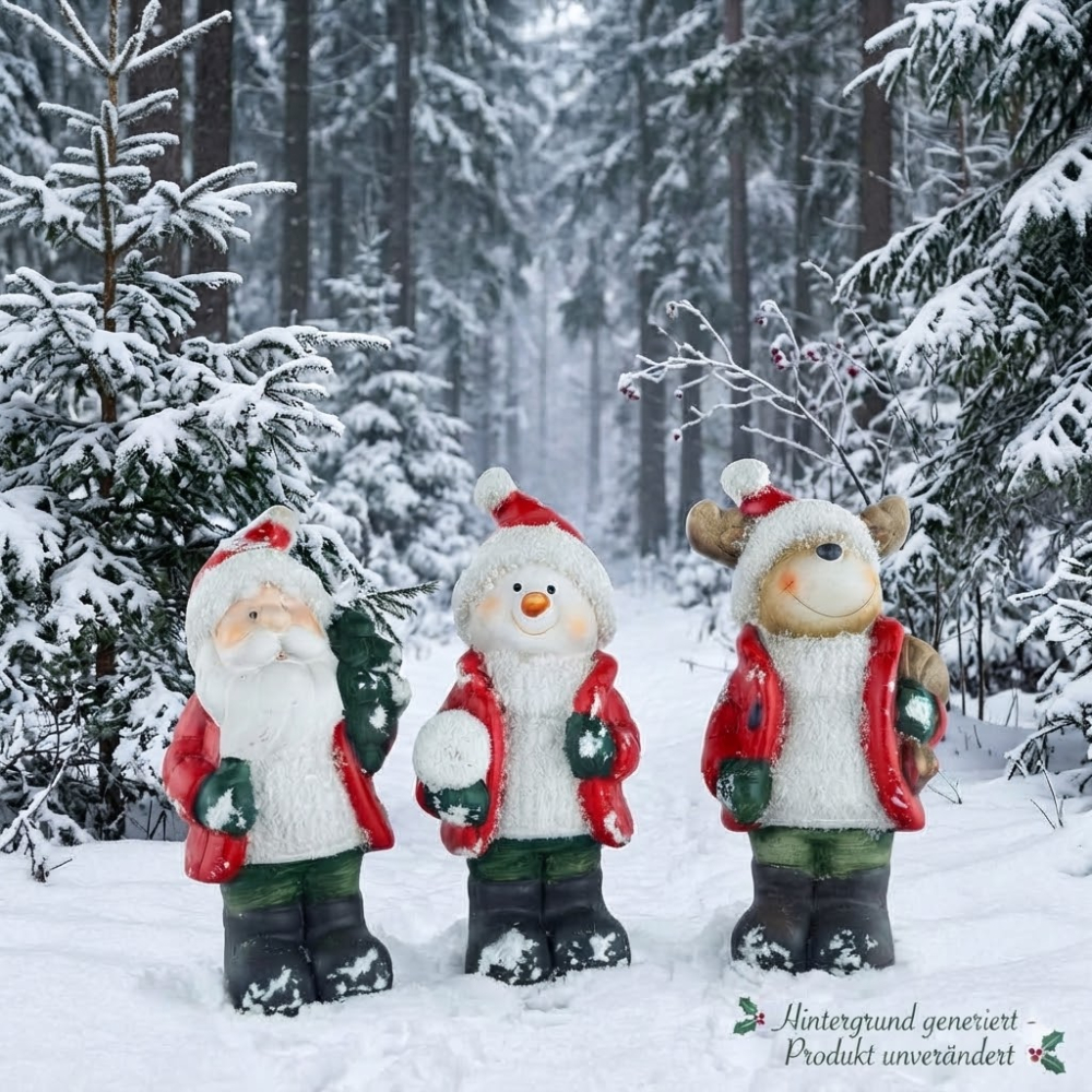 3er Set Bezaubernder Nikolaus, Schneemann und Elch ca. 14 cm - Weihnachtsdekoration